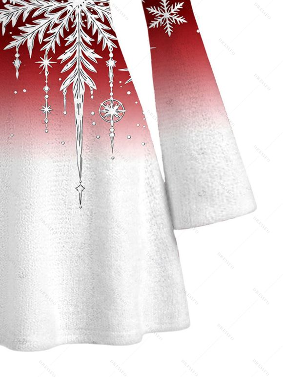 Holiday Dress Christmas Tree Snowflake Ombre Print Bell Sleeve A Line Dress - Rouge Vineux XL | US 12