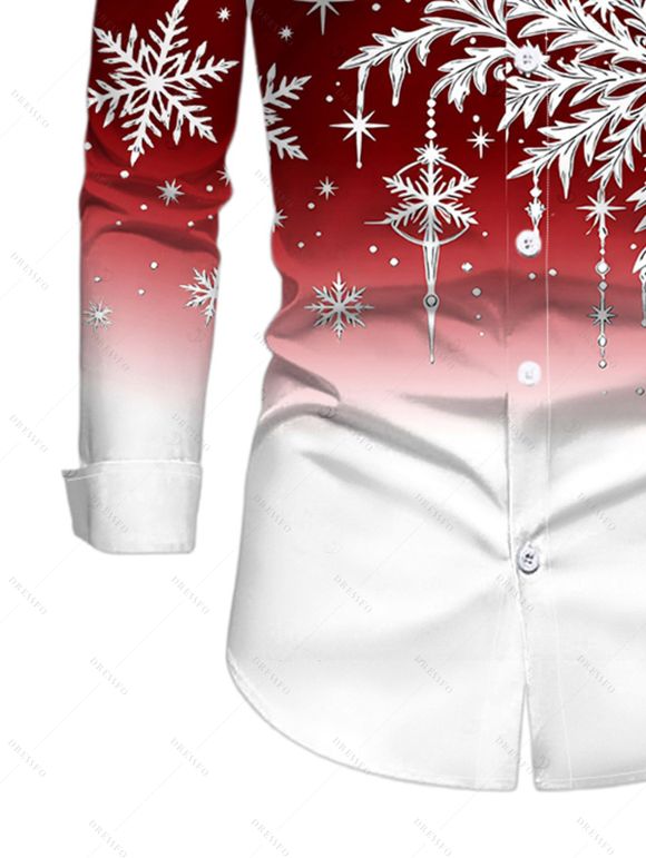 Holiday Couple Outfit Christmas Tree Snowflake Ombre Print Bell Sleeve A Line Dress and Long Sleeve Shirt Set - Rouge Vineux S | US 4