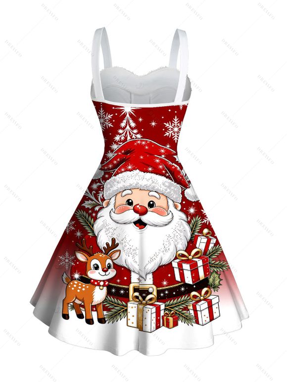 Christmas Dress Cartoon Santa Claus Elk Snowflake Print Faux Fur A Line Holiday Dress - Rouge Vineux L | US 8-10