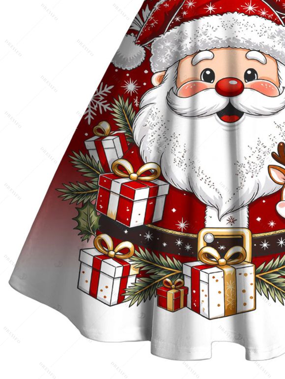 Christmas Dress Cartoon Santa Claus Elk Snowflake Print Faux Fur A Line Holiday Dress - Rouge Vineux L | US 8-10