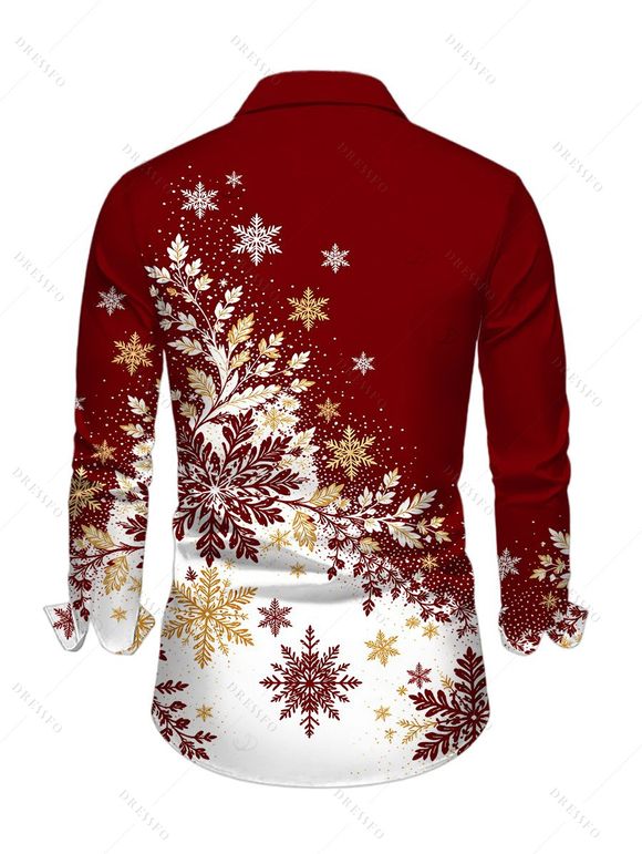 Men's Christmas Shirt Ombre Snowflake Print Button Up Long Sleeve Holiday Shirt - Rouge Vineux 5XL