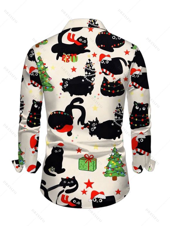 Christmas Couple Outfit Black Cat with Hat Christmas Tree Print Faux Fur A Line Dress and Long Sleeve Shirt Holiday Set - Beige S | US 4