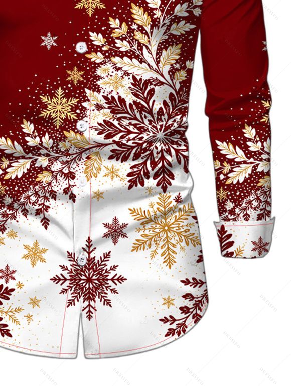 Christmas Couple Outfit Ombre Snowflake Print Bell Sleeve A Line Dress and Long Sleeve Shirt Holiday Set - Rouge Vineux S | US 4