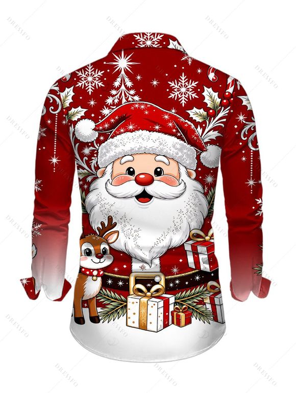Christmas Couple Outfit Cartoon Santa Claus Elk Snowflake Print Faux Fur A Line Dress and Long Sleeve Shirt Holiday Set - Rouge Vineux S | US 4