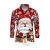 Men's Christmas Shirt Cartoon Santa Claus Elk Snowflake Print Button Up Long Sleeve Holiday Shirt - Rouge Vineux 5XL