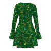 Christmas Dress Colored LED String Lights Print Bell Sleeve A Line Holiday Dress - PLANT GREEN XL | US 12