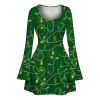 Christmas Dress Colored LED String Lights Print Bell Sleeve A Line Holiday Dress - PLANT GREEN XXL | US 14