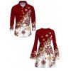 Christmas Couple Outfit Ombre Snowflake Print Bell Sleeve A Line Dress and Long Sleeve Shirt Holiday Set - Rouge Vineux S | US 4