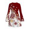 Christmas Couple Outfit Ombre Snowflake Print Bell Sleeve A Line Dress and Long Sleeve Shirt Holiday Set - Rouge Vineux S | US 4