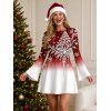 Holiday Couple Outfit Christmas Tree Snowflake Ombre Print Bell Sleeve A Line Dress and Long Sleeve Shirt Set - Rouge Vineux S | US 4