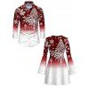 Holiday Couple Outfit Christmas Tree Snowflake Ombre Print Bell Sleeve A Line Dress and Long Sleeve Shirt Set - Rouge Vineux S | US 4