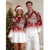 Holiday Couple Outfit Christmas Tree Snowflake Ombre Print Bell Sleeve A Line Dress and Long Sleeve Shirt Set - Rouge Vineux S | US 4