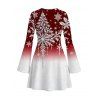 Holiday Couple Outfit Christmas Tree Snowflake Ombre Print Bell Sleeve A Line Dress and Long Sleeve Shirt Set - Rouge Vineux S | US 4