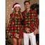 Christmas Couple Outfit Red Green Plaid Poinsettia Floral Print Bell Sleeve A Line Dress and Long Sleeve Shirt Holiday Set - Rouge foncé S | US 4