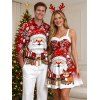 Christmas Couple Outfit Cartoon Santa Claus Elk Snowflake Print Faux Fur A Line Dress and Long Sleeve Shirt Holiday Set - Rouge Vineux S | US 4