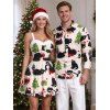 Christmas Couple Outfit Black Cat with Hat Christmas Tree Print Faux Fur A Line Dress and Long Sleeve Shirt Holiday Set - Beige S | US 4