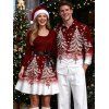 Christmas Couple Outfit Contrast Color Christmas Tree Print Crossover Belt A Line Dress and Long Sleeve Shirt Holiday Set - Rouge Vineux S | US 4