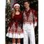 Christmas Couple Outfit Contrast Color Christmas Tree Print Crossover Belt A Line Dress and Long Sleeve Shirt Holiday Set - Rouge Vineux S | US 4