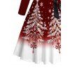 Christmas Couple Outfit Contrast Color Christmas Tree Print Crossover Belt A Line Dress and Long Sleeve Shirt Holiday Set - Rouge Vineux S | US 4