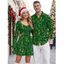 Christmas Couple Outfit Colored LED String Lights Print Bell Sleeve A Line Dress and Long Sleeve Shirt Holiday Set - PLANT GREEN S | US 4