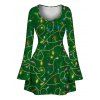 Christmas Couple Outfit Colored LED String Lights Print Bell Sleeve A Line Dress and Long Sleeve Shirt Holiday Set - PLANT GREEN S | US 4