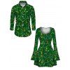 Christmas Couple Outfit Colored LED String Lights Print Bell Sleeve A Line Dress and Long Sleeve Shirt Holiday Set - PLANT GREEN S | US 4