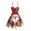 Christmas Dress Cartoon Santa Claus Elk Snowflake Print Faux Fur A Line Holiday Dress - Rouge Vineux L | US 8-10