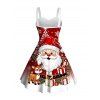 Christmas Dress Cartoon Santa Claus Elk Snowflake Print Faux Fur A Line Holiday Dress - Rouge Vineux XXL | US 14