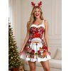 Christmas Dress Cartoon Santa Claus Elk Snowflake Print Faux Fur A Line Holiday Dress - Rouge Vineux XXXXXL | US 20