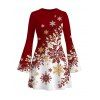 Christmas Dress Ombre Snowflake Print Bell Sleeve A Line Holiday Dress - Rouge Vineux S | US 4
