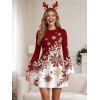 Christmas Dress Ombre Snowflake Print Bell Sleeve A Line Holiday Dress - Rouge Vineux S | US 4