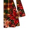 Christmas Party Dress Red Green Plaid Poinsettia Floral Print Bell Sleeve A Line Holiday Dress - Rouge foncé XXL | US 14