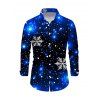 Men's Christmas Shirt Starry Sky Snowflake Print Button Up Long Sleeve Holiday Shirt - Bleu profond M