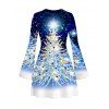 Christmas Dress Starry Sky Christmas Tree Print Bell Sleeve A Line Holiday Dress - Bleu L | US 8-10
