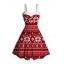 Vintage Christmas Dress Snowflake Zig Zag Geometric Print Faux Fur A Line Holiday Dress - Rouge S | US 4
