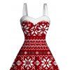 Vintage Christmas Dress Snowflake Zig Zag Geometric Print Faux Fur A Line Holiday Dress - Rouge S | US 4