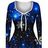 Christmas Dress Starry Sky Snowflake Print Bell Sleeve Bowknot A Line Holiday Dress - Bleu profond M | US 6