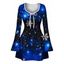 Christmas Dress Starry Sky Snowflake Print Bell Sleeve Bowknot A Line Holiday Dress - Bleu profond M | US 6
