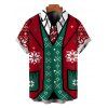 Men's Holiday Party Shirt Christmas Elements Snowflake Print Button Up Short Sleeve Shirt - Rouge 5XL