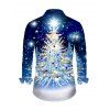 Men's Christmas Shirt Starry Sky Christmas Tree Print Button Up Long Sleeve Holiday Shirt - Bleu S