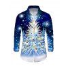 Men's Christmas Shirt Starry Sky Christmas Tree Print Button Up Long Sleeve Holiday Shirt - Bleu S