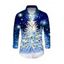 Men's Christmas Shirt Starry Sky Christmas Tree Print Button Up Long Sleeve Holiday Shirt - Bleu S