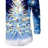 Men's Christmas Shirt Starry Sky Christmas Tree Print Button Up Long Sleeve Holiday Shirt - Bleu S