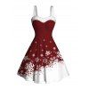 Christmas Couple Outfit Contrast Color Snowflake Print Faux Fur A Line Dress and Short Sleeve Shirt Holiday Set - Rouge Vineux S | US 4