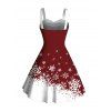 Christmas Couple Outfit Contrast Color Snowflake Print Faux Fur A Line Dress and Short Sleeve Shirt Holiday Set - Rouge Vineux S | US 4