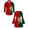 Christmas Couple Outfit Contrast Color Cartoon Elk Snowflake Gift Print Bell Sleeve A Line Dress and Long Sleeve Shirt Holiday Set - multicolor S | US 4