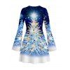 Holiday Couple Outfit Starry Sky Christmas Tree Print Bell Sleeve A Line Dress and Long Sleeve Shirt Set - Bleu S | US 4
