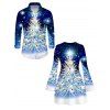Holiday Couple Outfit Starry Sky Christmas Tree Print Bell Sleeve A Line Dress and Long Sleeve Shirt Set - Bleu S | US 4