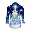 Holiday Couple Outfit Starry Sky Christmas Tree Print Bell Sleeve A Line Dress and Long Sleeve Shirt Set - Bleu S | US 4