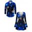 Christmas Couple Outfit Starry Sky Snowflake Print Bowknot Bell Sleeve A Line Dress and Long Sleeve Shirt Holiday Set - Bleu profond S | US 4